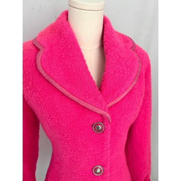 y2k vintage hot pink oversized collar unique statement wool coat made in Italy - Picture 4 of 7
